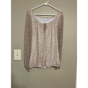 LAST CHANCE Lauren Conrad Silk Polkadot Sheer Tan and White Blouse Size Small